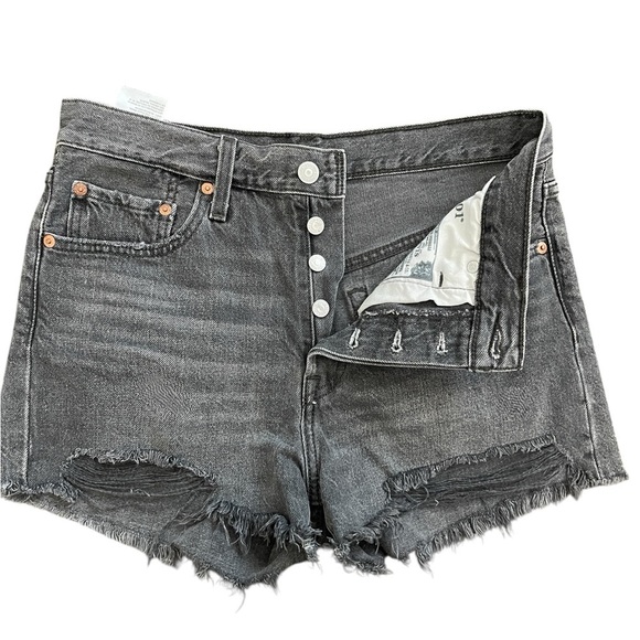 Levi's Pants - Levi 501 original short faded black grey wonen short size 27 denim cut off